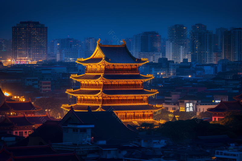 亭台楼阁夜景实拍摄影图,高清,摄影图,摄影图片,图片大全,摄影图免费下载